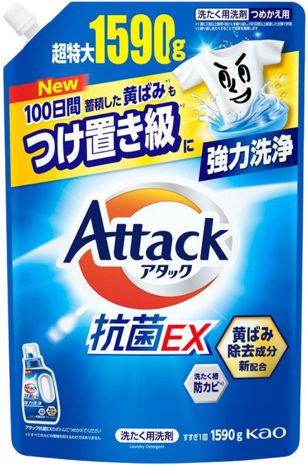 Attack 一匙靈 強效洗衣精大補充包 強效清潔去泛黃, 1590g, 1個