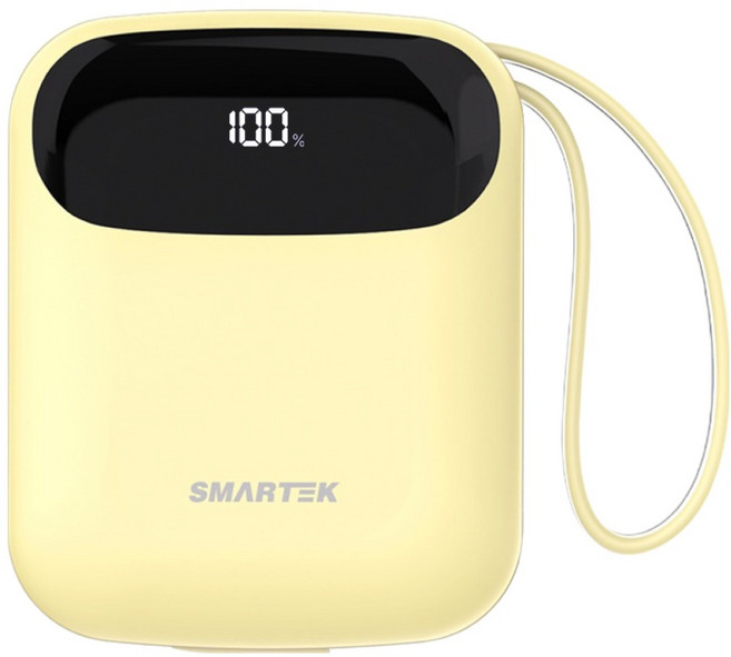 스마텍 팬시 초미니 고속충전 3in1 케이블 일체형 여행용 기내반입 보조배터리 10000mAh, 옐로우, STPB-CFB1