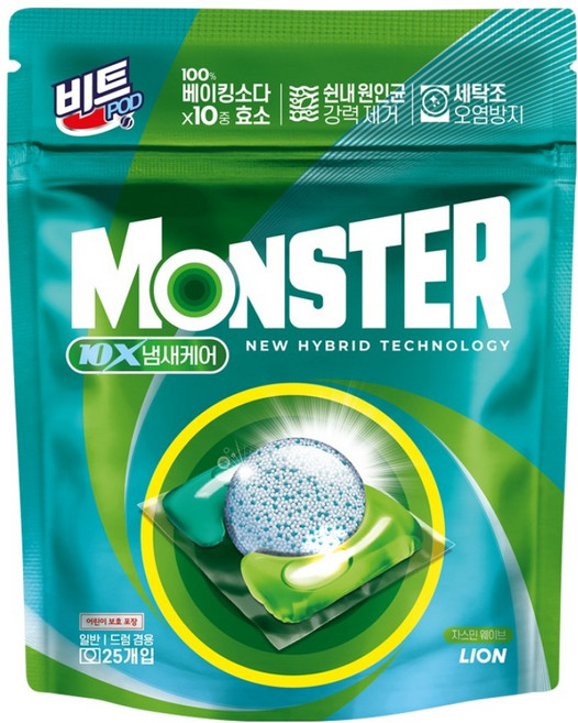 Beat Monster Pod 10X 難聞氣味護理 茉莉浪潮膠囊洗衣精, 25入, 1個