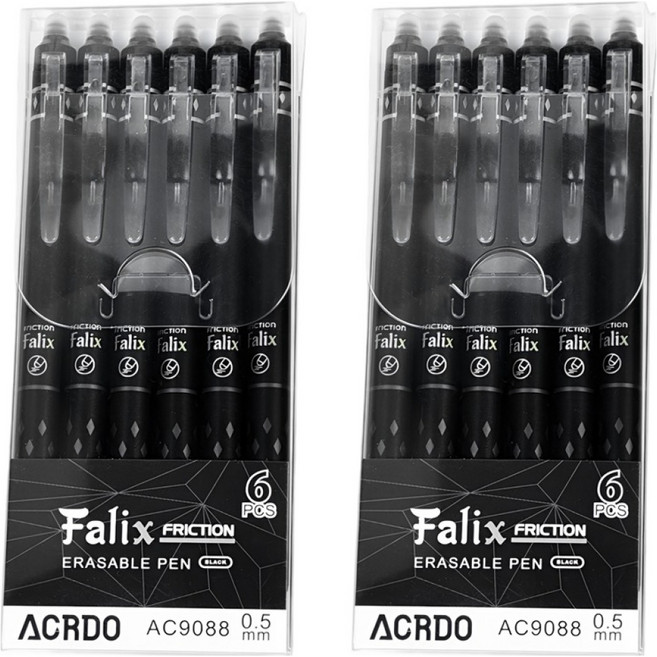 KHOKURI 可擦式原子筆 0.5mm 6入 6W0272, 2個, 黑色