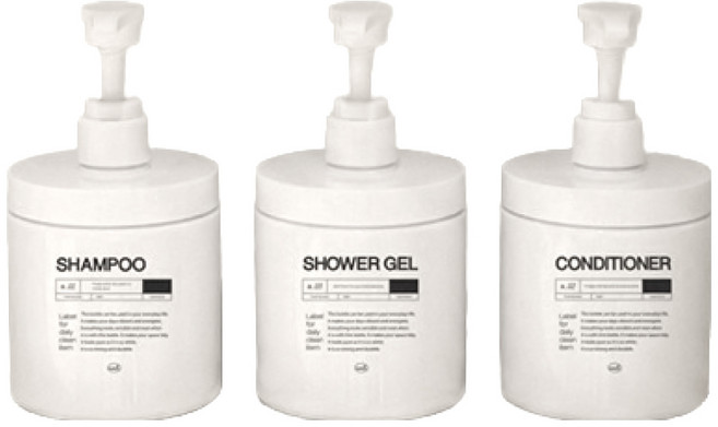 뉴앤룩 협력 와이드 욕실 샴푸 디스펜서 핸드워시 리필용기 500ml x 3p + 라벨스티커 3종 세트, 화이트(리필용기), 1세트