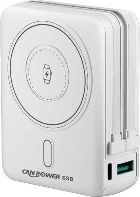 CAN POWER AC多合一 固態電池無線充電行動電源 10000mAh, 白色, CP-05