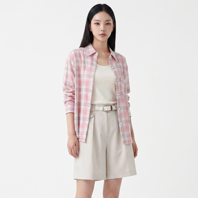 FOREVER 21 女款格紋翻領寬鬆版長袖襯衫 FTDBBL009