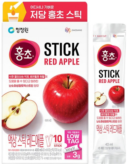 홍초 레드애플 저당 스틱 10p, 1개, 400ml