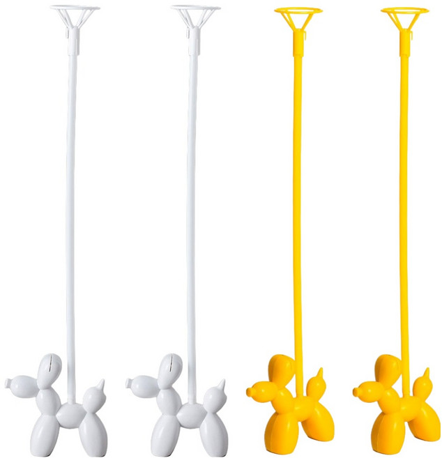 joyparty Balloon Dog 單支氣球支架 2款 x 2入組, 白色, 黃色, 1套