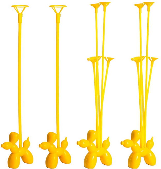joyparty Balloon Dog 氣球支架 單頭2p + 多頭2p 組合, 黃色, 1套