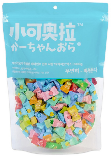 샤오커오라 무설탕 비타민C 민트 박하 12가지맛 믹스 미니 과일 사탕 캔디 중형, 500g, 1개