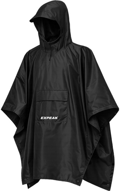 EXPEAK 登山斗篷式揹包客雨衣, 黑色, 1個