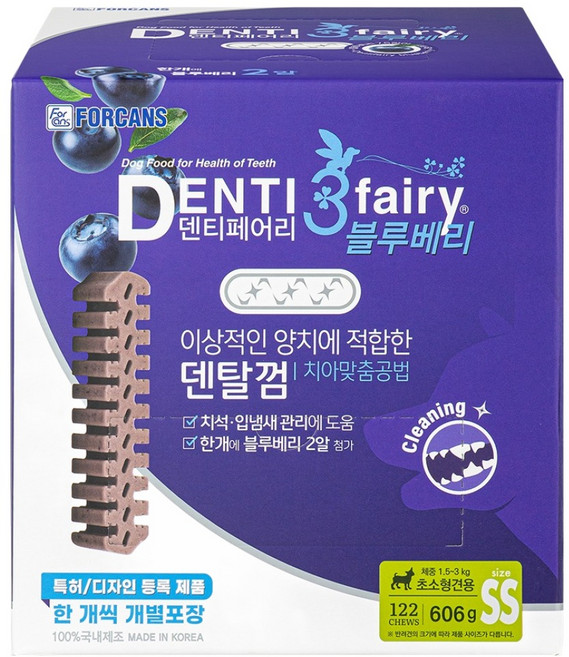 포켄스덴티페어리 강아지용 특허받은 덴탈껌 SS, 606g, 1개, 블루베리