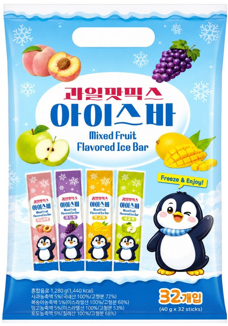 과일맛 믹스 아이스바 32p, 1.28kg, 1개