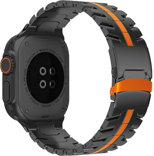젤센 애플워치 울트라 호환 타이탄 프리미엄 티타늄 메탈 스트랩 49mm, 블랙오렌지, 1개
