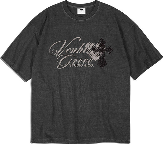 VENHIT 男士 cross heart 顏料染短袖T恤
