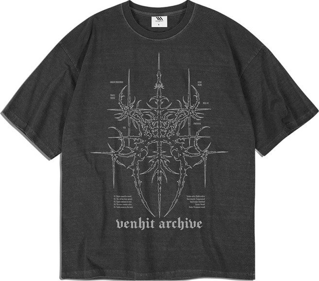 VENHIT 男款 tribal 顏料染短袖T恤, 灰炭色