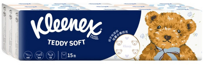 Kleenex 舒潔 Teddy Soft 小熊印花紙手帕面紙 7抽 87127, 1套, 15個裝