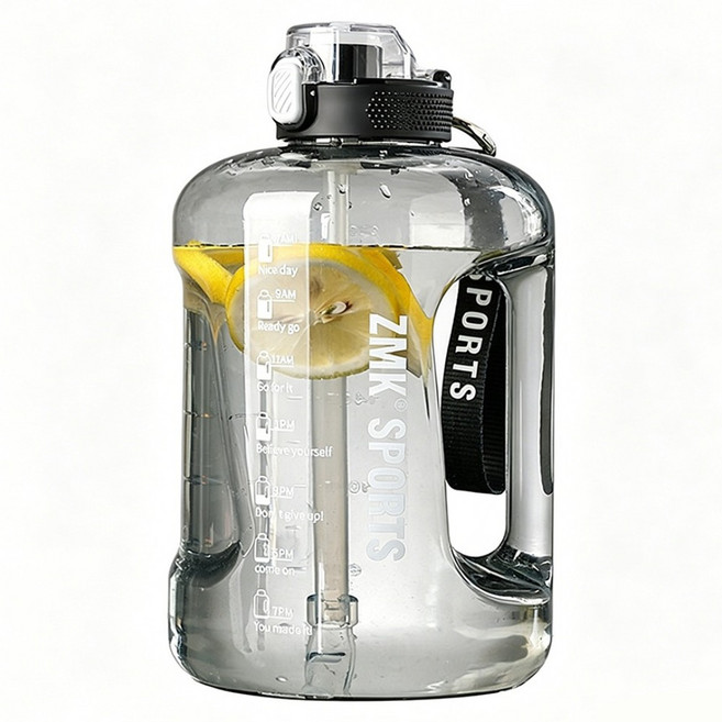 ZMK SPORTS Tritan材質 超大容量透明手提水壺, 黑色, 1個, 1500ml