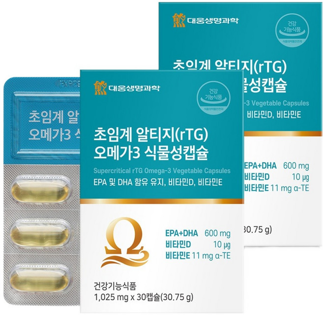 DAEWOONG LIFE SCIENCE 超臨界rTG Omega-3植物性膠囊 30.75g, 2個, 30錠