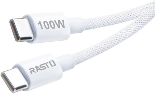 RASTO RX78 100W Type C to C快充傳輸線 R-IPB082 5V-20V, 白色, 1個, 200cm