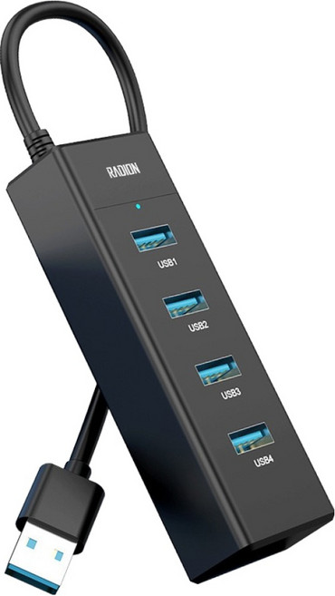 라온디지털 4포트 USB3.0 C타입 유전원 멀티 허브, 블랙, 1개