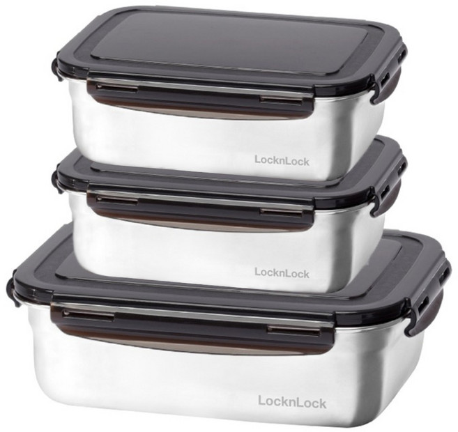 LocknLock 樂扣樂扣 不鏽鋼保鮮盒鮮食6件組, 1套, 保鮮盒 600ml 2個 + 保鮮盒 900ml + 蓋子 3個
