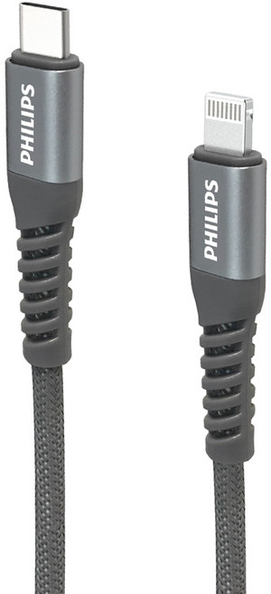 PHILIPS 飛利浦 Type-C-Lightning手機充電線 DLC4531V, 灰色, 1個, 1m