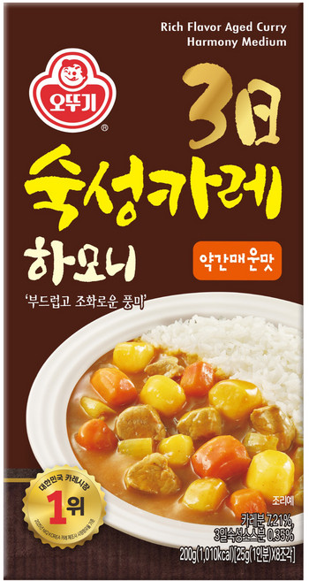 오뚜기 3일 고형 숙성카레 하모니 약간매운맛, 1개, 200g