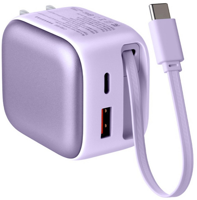 CYKE GaN氮化鎵快充頭 內置伸縮線雙口充電器 35W, 紫色, 1個