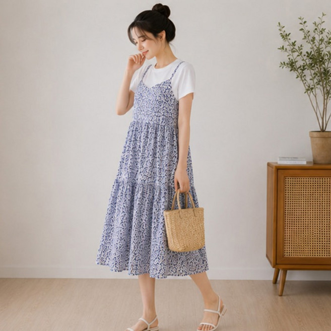 I CAN SIMPLE 孕婦花卉風層次感長版連身裙
