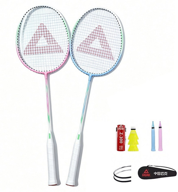 PEAK 專業羽毛球拍2件組 附球拍包＋耐打球 3個＋手膠 2個 + 護線貼 2個, 1套, POWER FT-595