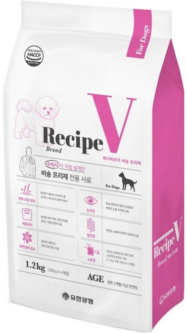 유한양행레시피브이 강아지 처방식 사료 비숑 프리제, 1.2kg, 1개, 피부+눈