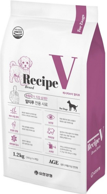 유한양행레시피브이 강아지 처방식 사료 말티푸, 1.2kg, 1개, 피부+눈