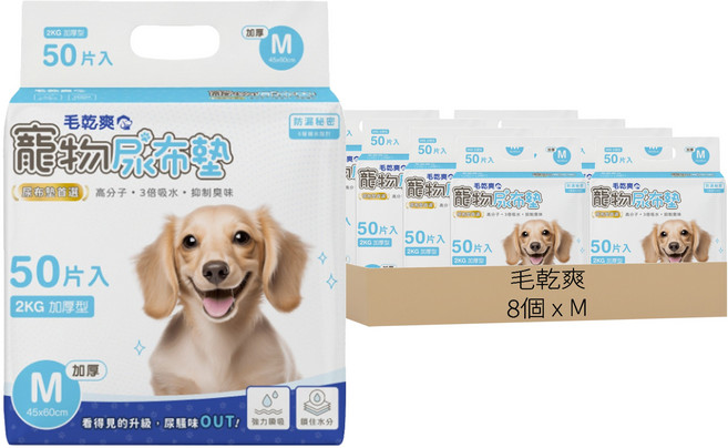 CAPTAIN MAO 毛班長 寵物尿布墊 2KG加厚款, 1箱, 8個裝