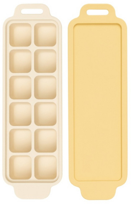 MOTHER-K HUG 鉑金矽膠副食品製冰盒 12格, 檸檬黃, 1個, 240ml