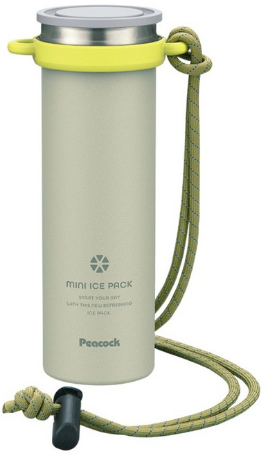 Peacock 日本孔雀 ICE PACK 戶外急速降溫 消暑神器 不鏽鋼杯 + 涼感冰柱 附背帶 150ml, 苔蘚灰, 1個