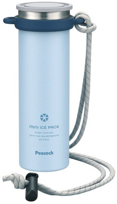 Peacock 日本孔雀 ICE PACK 戶外急速降溫 消暑神器 不鏽鋼杯 + 涼感冰柱 附背帶 150ml, 冰藍色, 1個