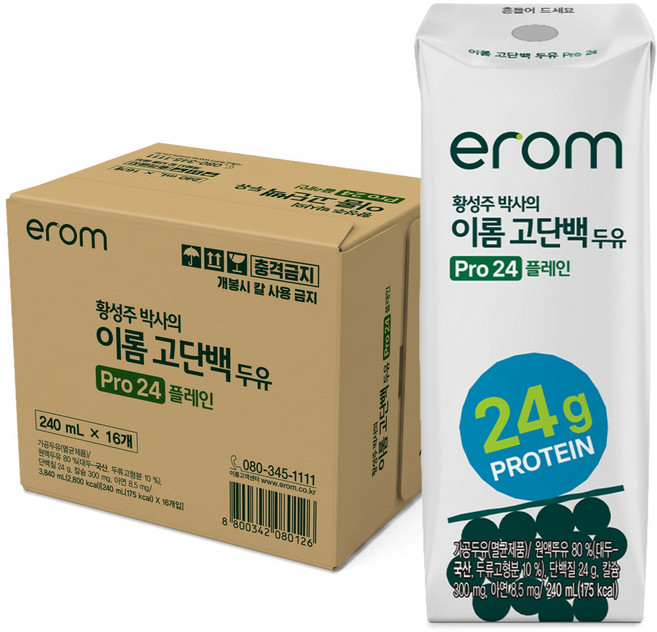 이롬 황성주 박사의 고단백 두유 Pro 24 플레인, 16개, 240ml