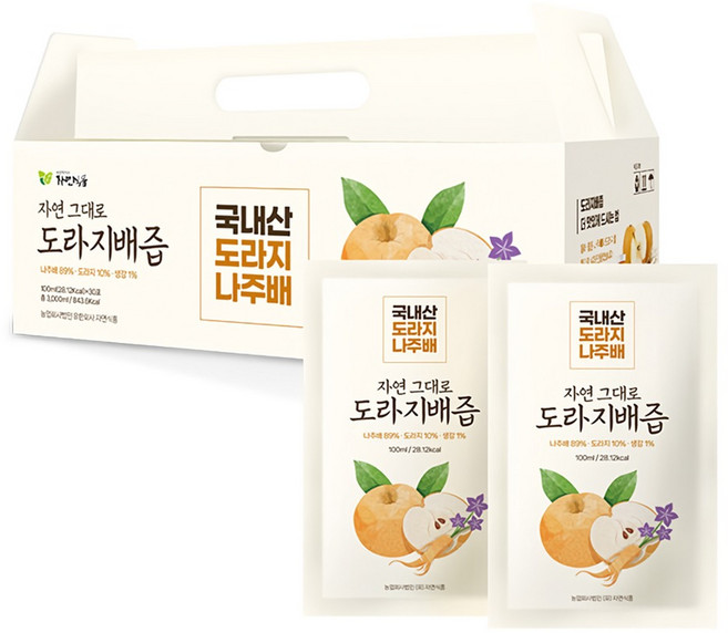 바른먹거리자연식품 자연식품 도라지배즙, 100ml, 30개