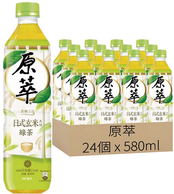 原萃 日式玄米綠茶寶特瓶, 24個, 580ml