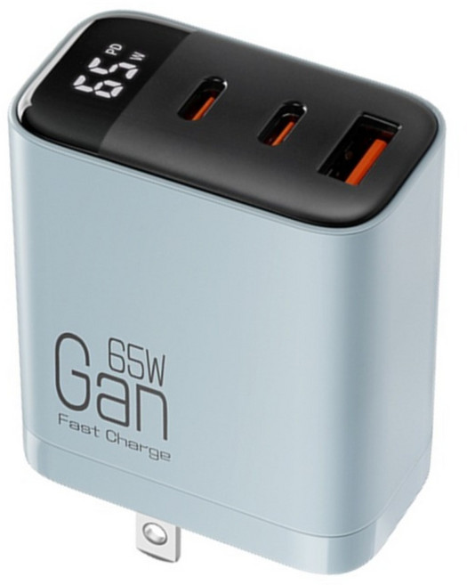 CYKE 旅充 65W氮化鎵GaN快充充電器 智能數顯折疊3口豆腐頭 K39, 藍色, 1個