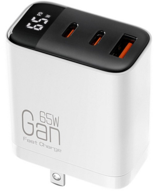CYKE 65W氮化鎵GaN快充充電器 智能數顯折疊3口豆腐頭 K39, 白色, 1個