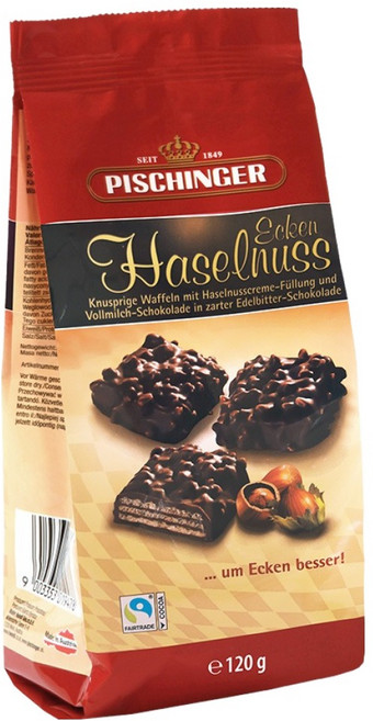 PISCHINGER Haindler Fasskastanie Ecken Hazel Nut Edelbitter 榛果黑巧克力, 120g, 1個