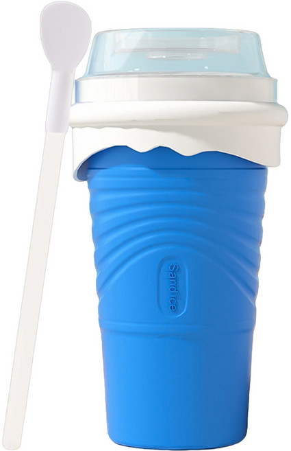 Aura 矽膠快速制冰製冷杯 附兩用吸管勺子, 藍色, 1個, 500ml