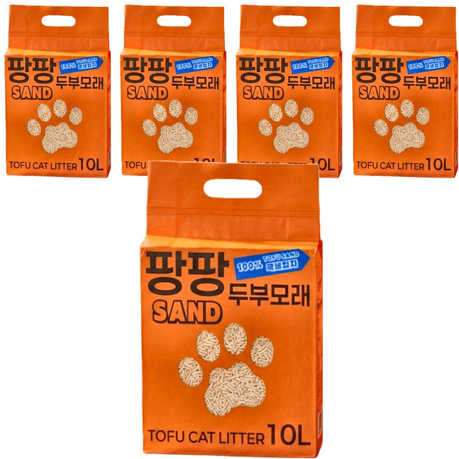 팡팡샌드 가는 입자 고양이 두부 모래 1.5mm, 5개, 10L, 베이비파우더