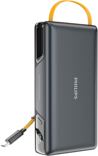 PHILIPS 飛利浦 伸縮線半固態行動電源 20000mAh, 霧黑色, DLP2725SB