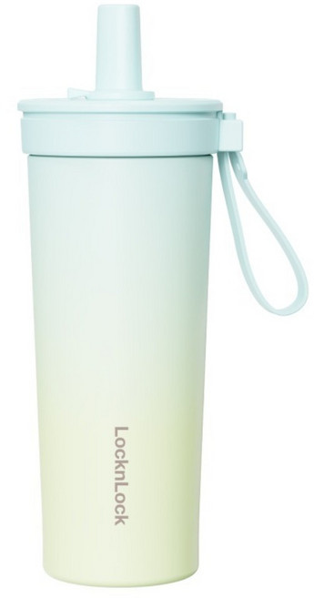 LocknLock 樂扣樂扣 嚼對FUN飲不鏽鋼吸管杯 LHC4341GRNB, 青檸蘇打, 1個, 720ml
