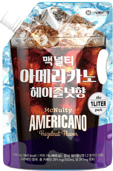 맥널티커피 아이스 아메리카노 헤이즐넛, 1개, 1L