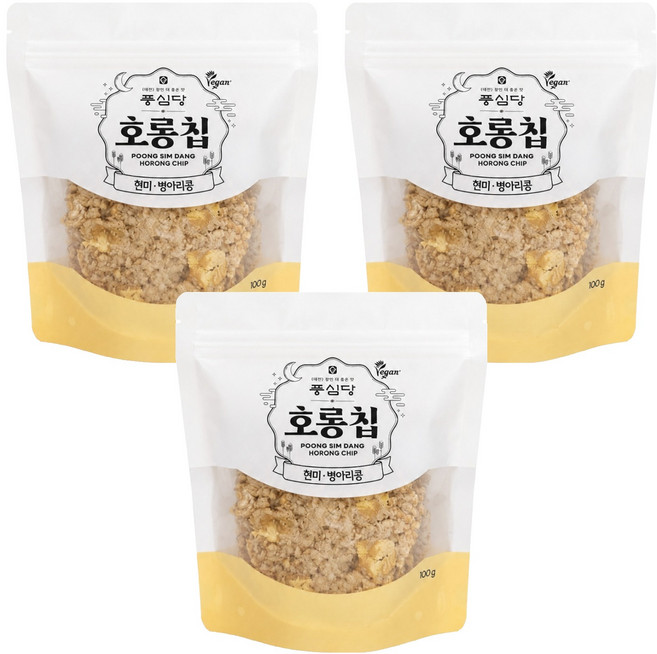 풍심당 호롱칩 현미 병아리콩 누룽지 과자 칩, 100g, 3개
