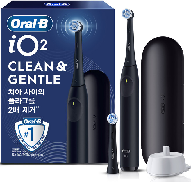 오랄비 플라그 제거 전동칫솔, 블랙, 1개, iO2