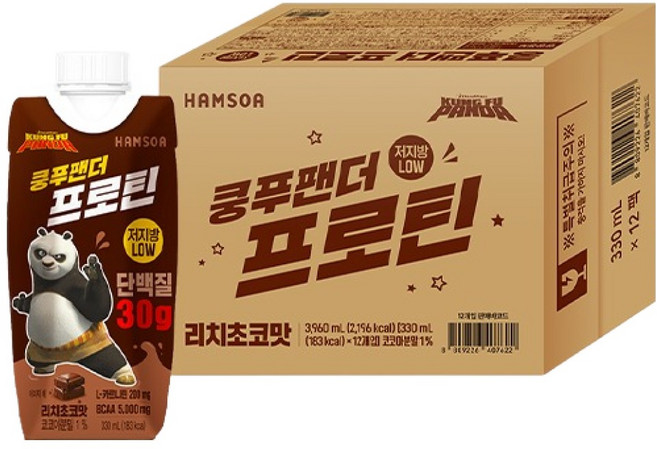 함소아 쿵푸팬더 프로틴 리치초코맛, 12개, 330ml