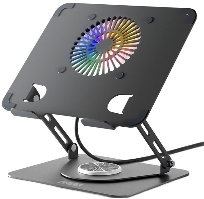 디알고 RGB LED 360도 접이식 카본 스틸 쿨러 노트북 스탠드 NTS06FAN, 그레이, 1개