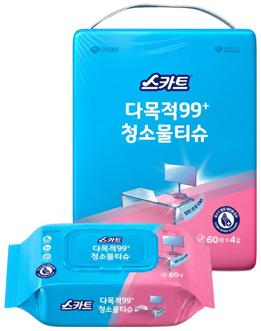 스카트 잘 닦이는 다목적 99플러스 청소물티슈 60p, 4개